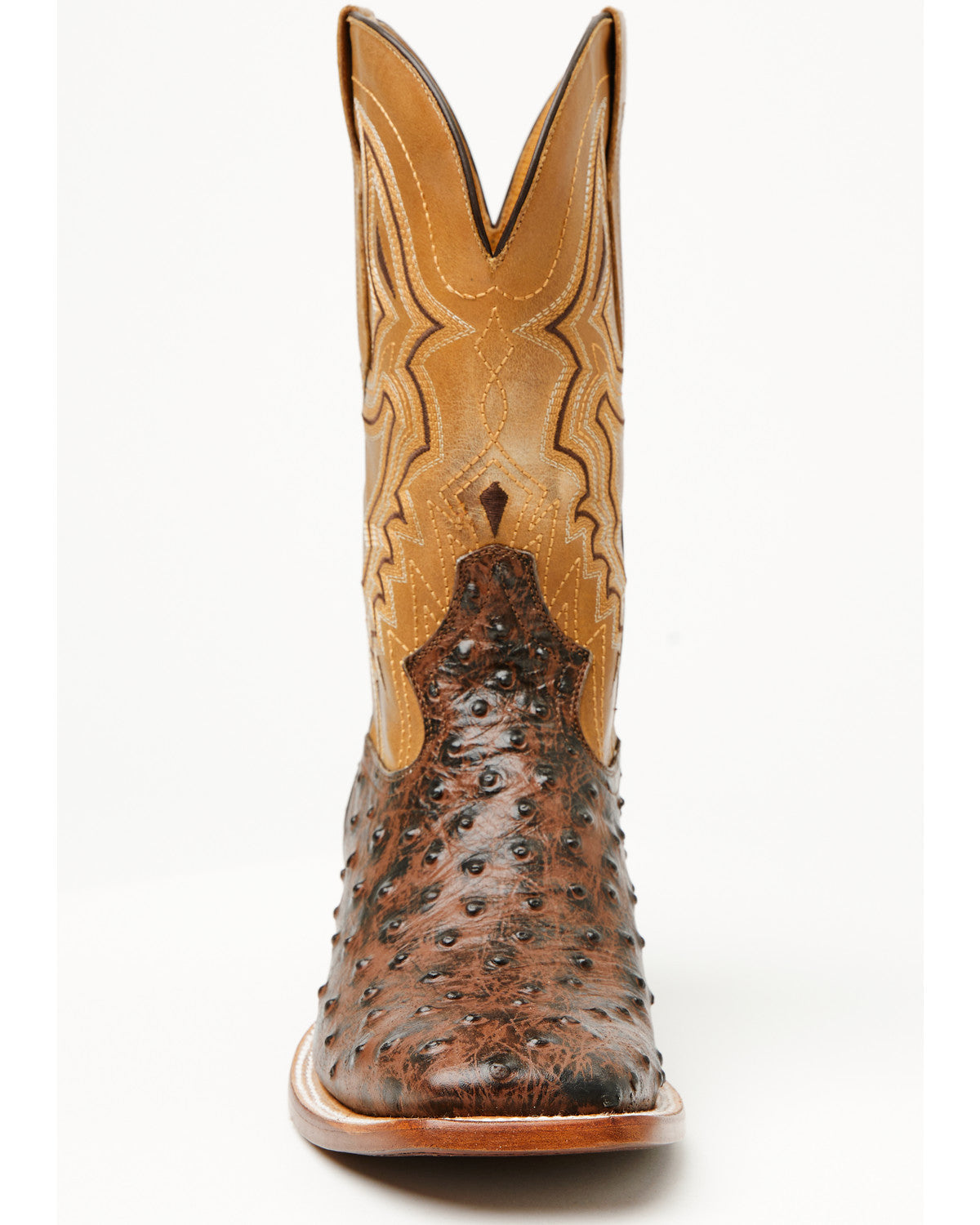 Men's Badlands Ostrich Print Western Boots - Broad Square T Brown