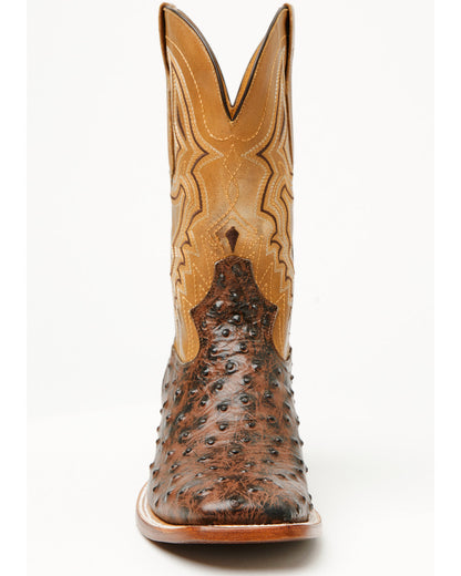 Men's Badlands Ostrich Print Western Boots - Broad Square T Brown