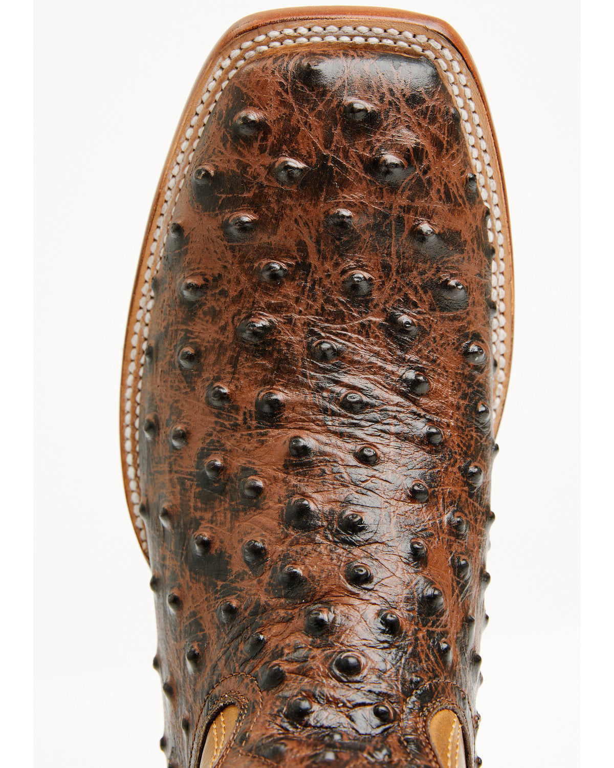 Men's Badlands Ostrich Print Western Boots - Broad Square T Brown