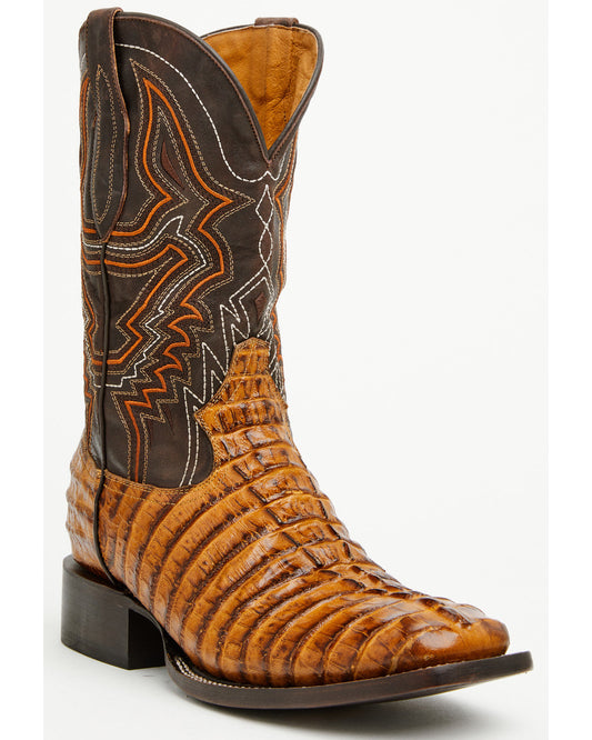 Men's Badlands Caiman Print Western Boots - Broad Square To Tan