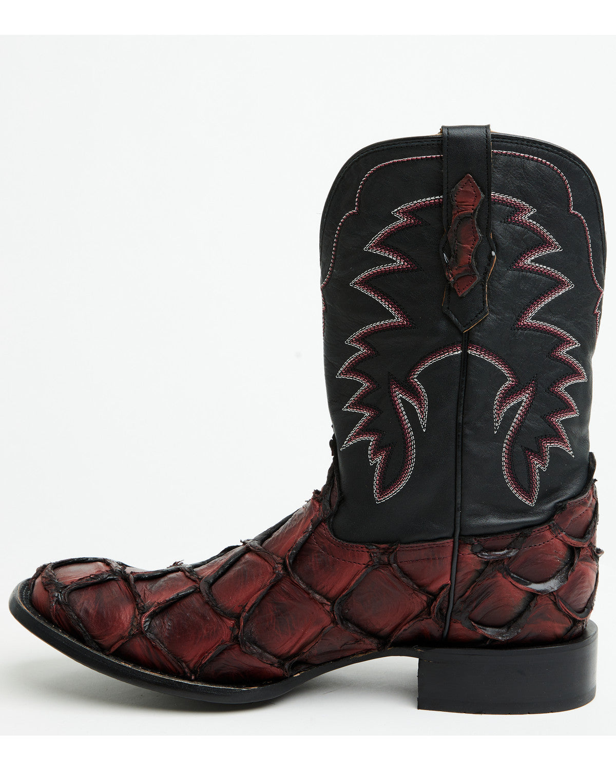 Men's Exotic Pirarucu Western Boots - Broad Square Toe Black Cherry