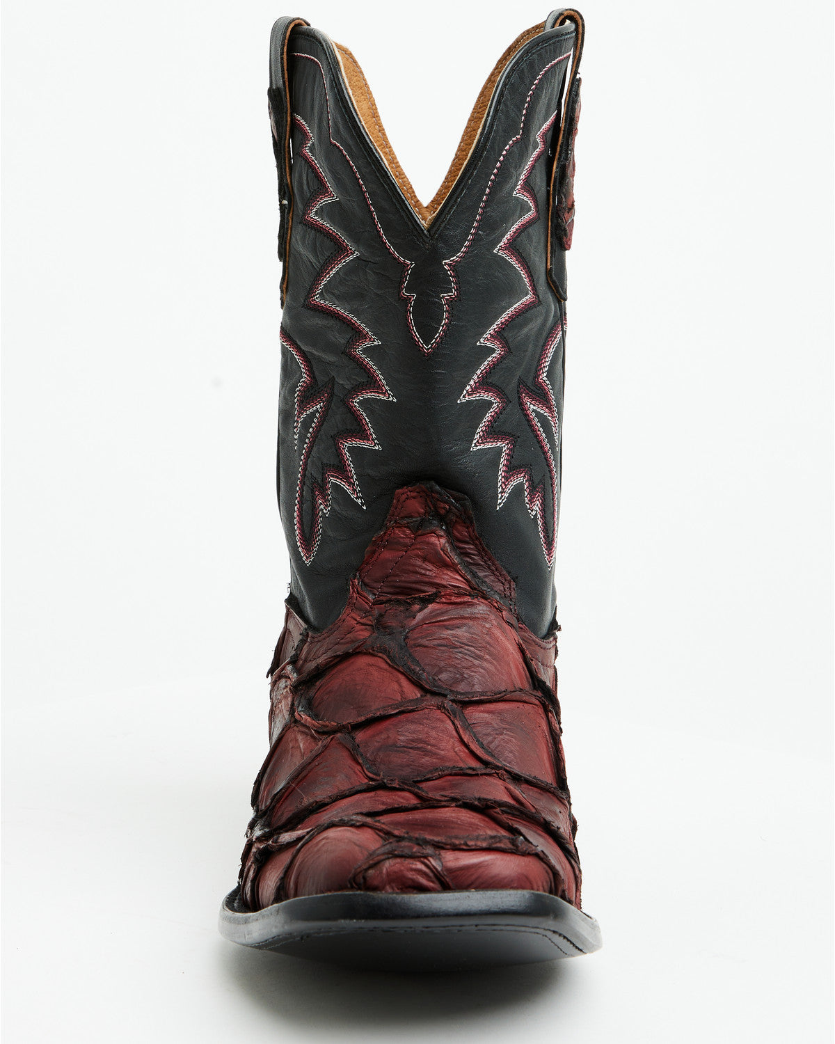 Men's Exotic Pirarucu Western Boots - Broad Square Toe Black Cherry