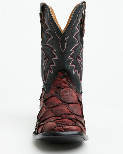 Men's Exotic Pirarucu Western Boots - Broad Square Toe Black Cherry