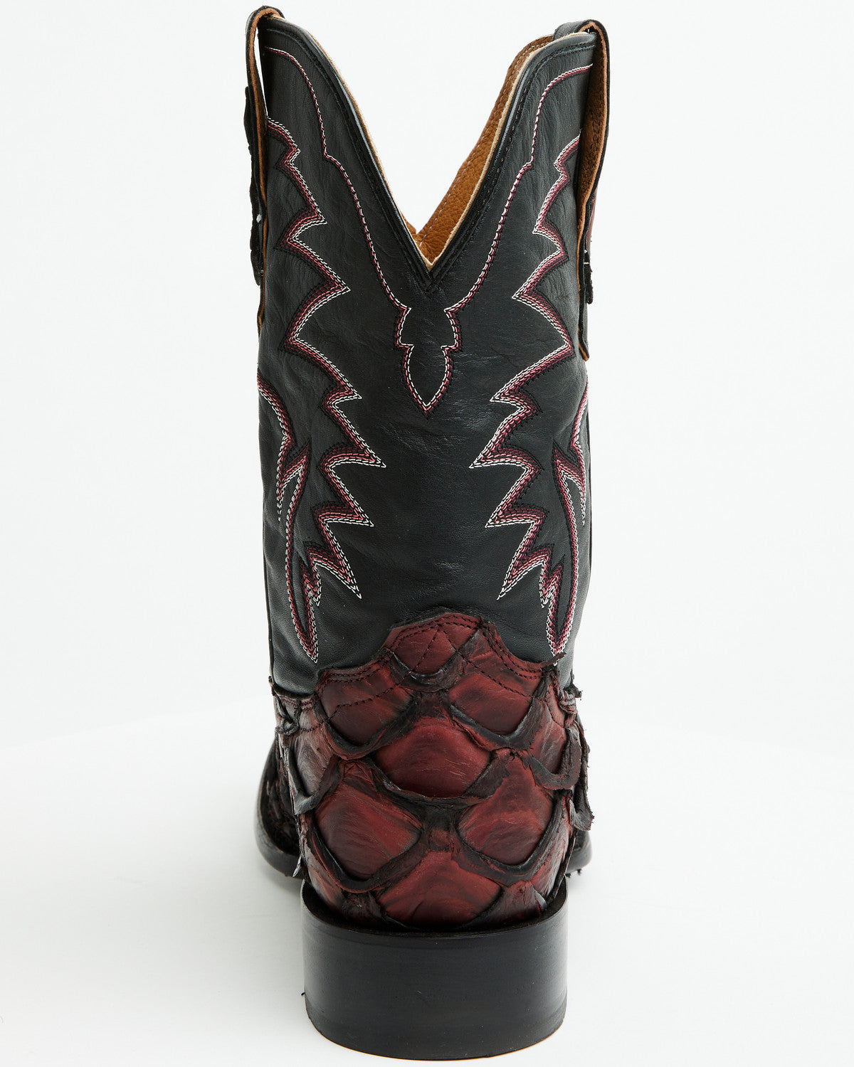Men's Exotic Pirarucu Western Boots - Broad Square Toe Black Cherry