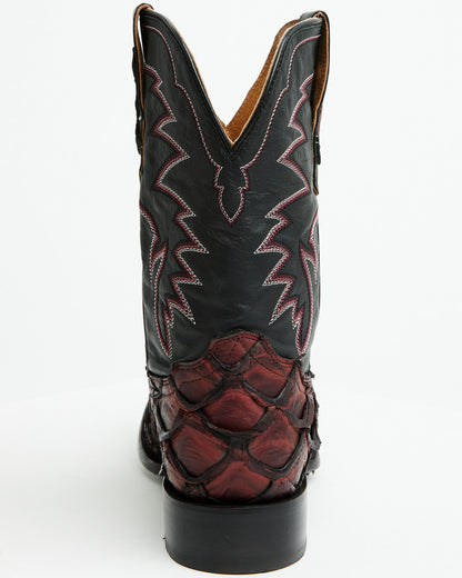 Men's Exotic Pirarucu Western Boots - Broad Square Toe Black Cherry