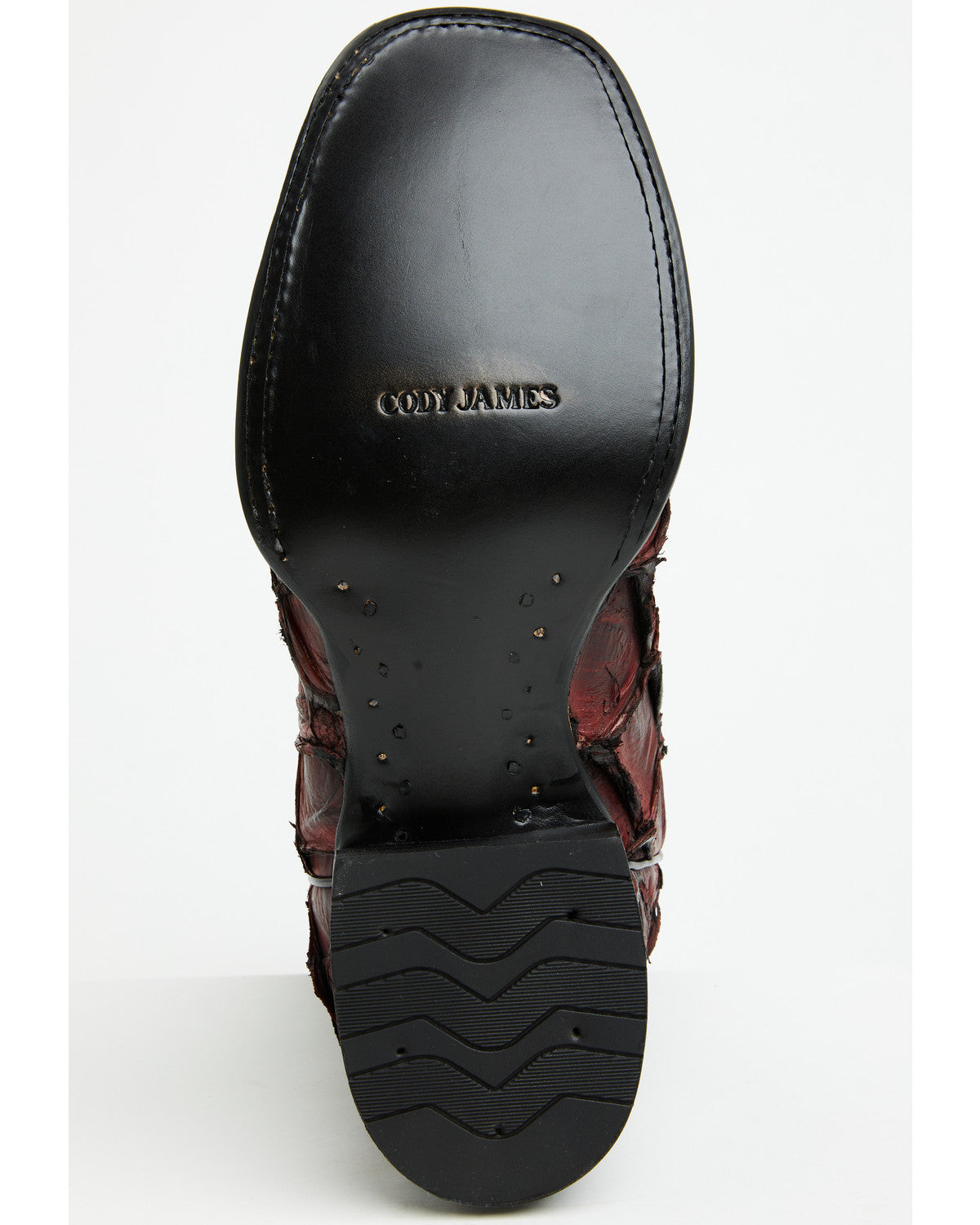 Men's Exotic Pirarucu Western Boots - Broad Square Toe Black Cherry