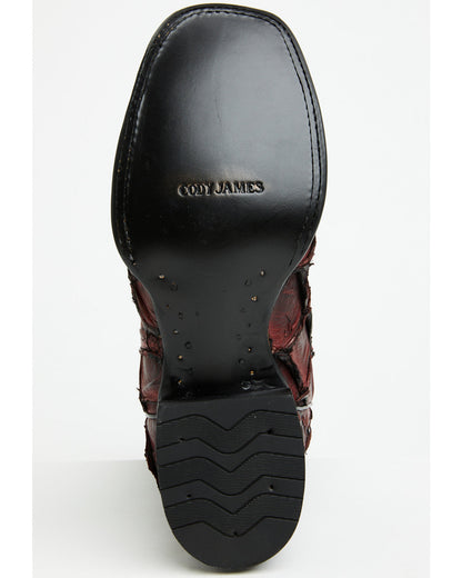 Men's Exotic Pirarucu Western Boots - Broad Square Toe Black Cherry
