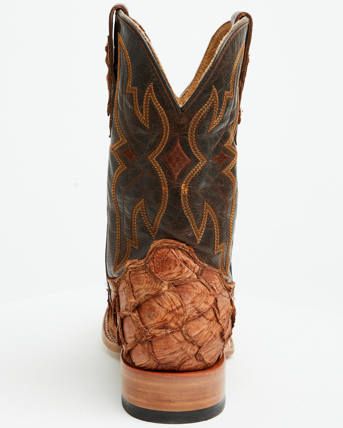 Men's Exotic Pirarucu Western Boots - Broad Square Toe Brandy Brown
