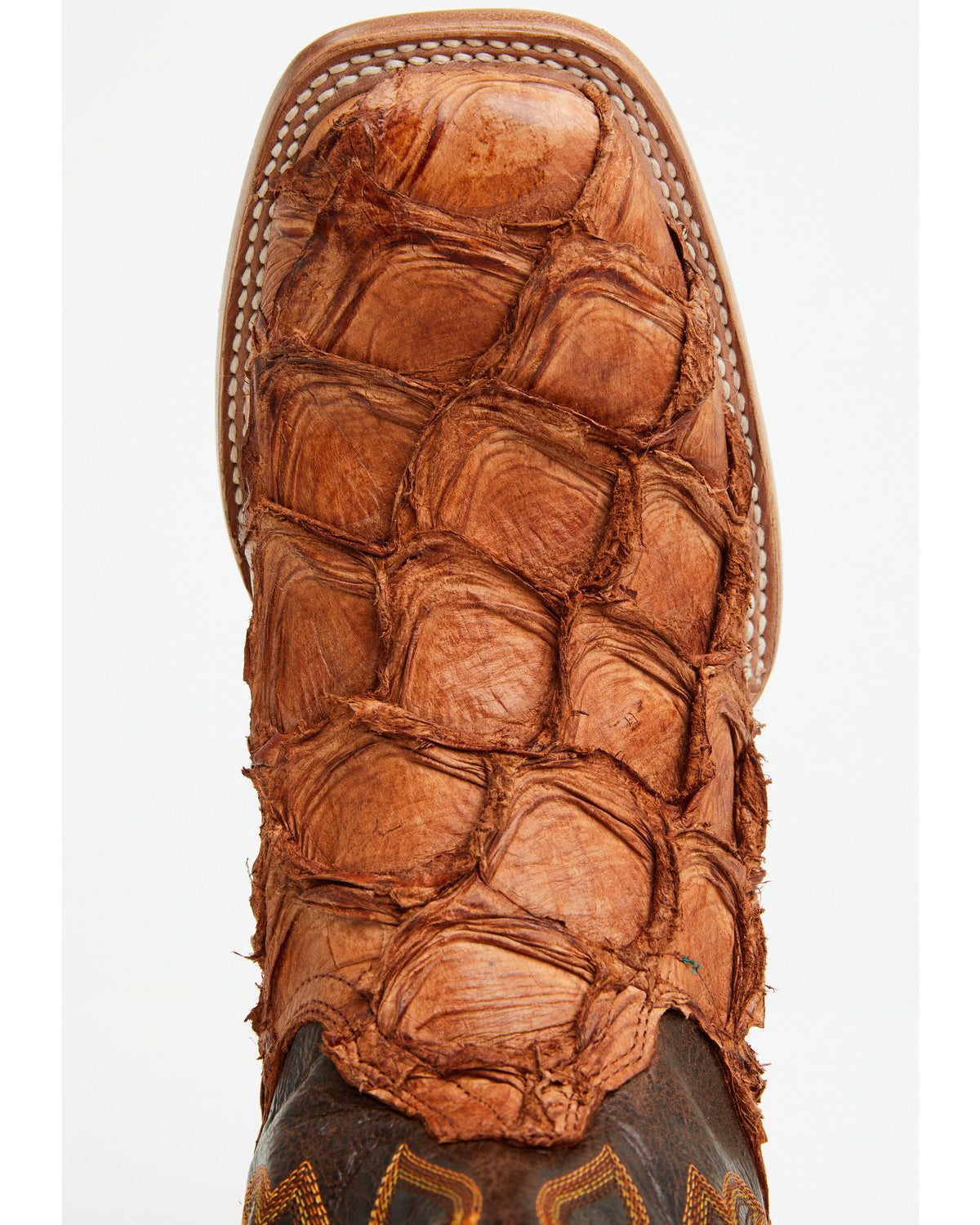 Men's Exotic Pirarucu Western Boots - Broad Square Toe Brandy Brown