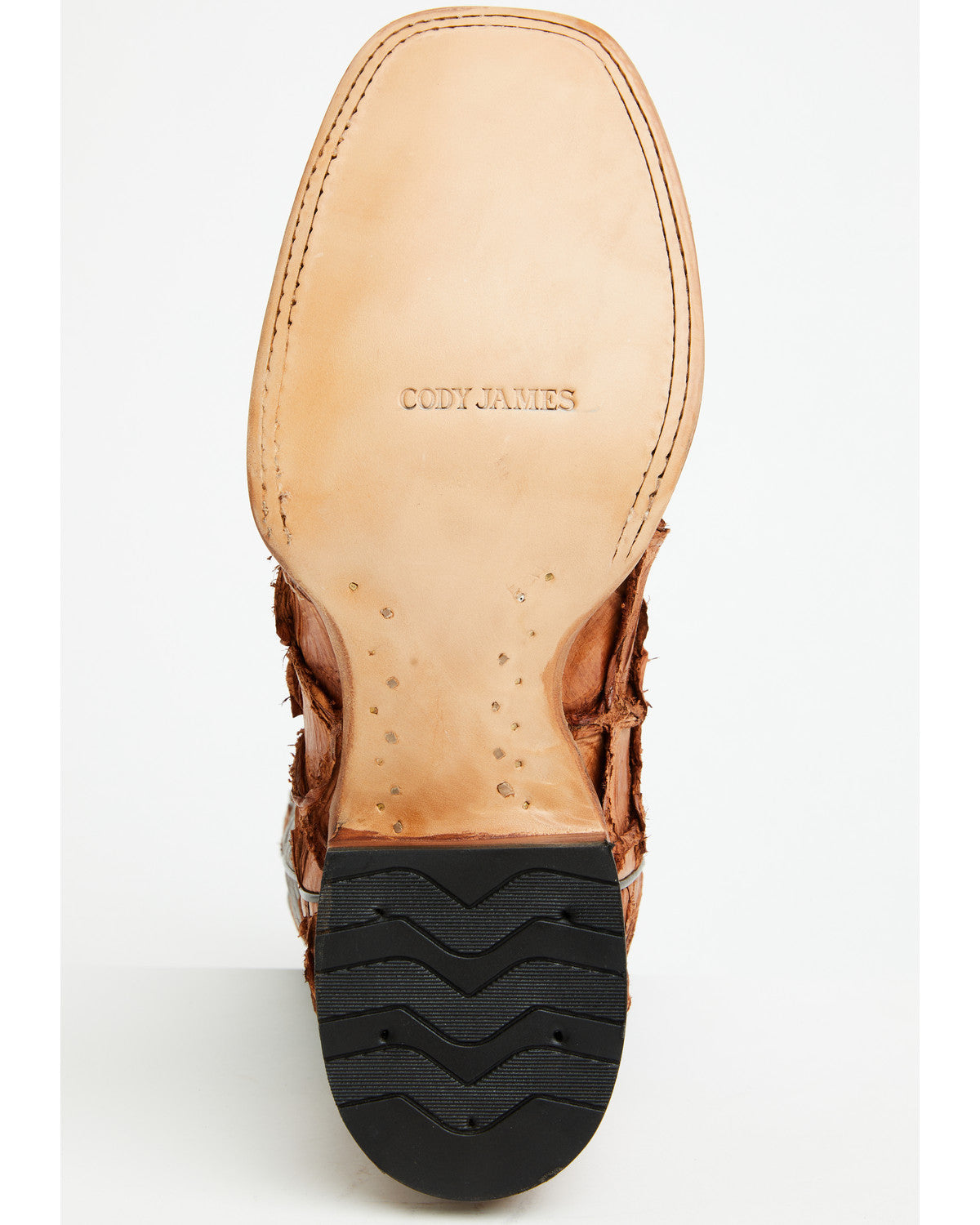 Men's Exotic Pirarucu Western Boots - Broad Square Toe Brandy Brown