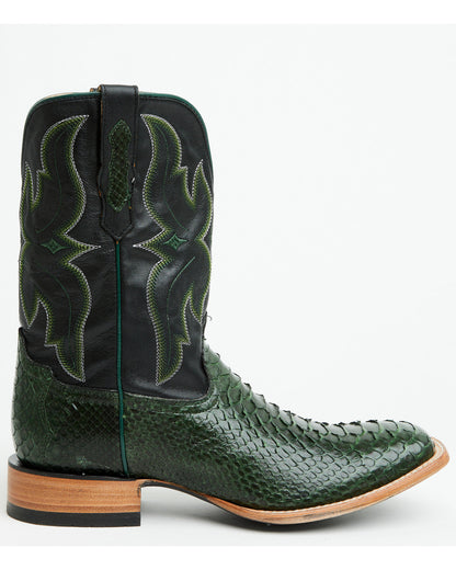 Men's Exotic Python Western Boots - Broad Square Toe Green
