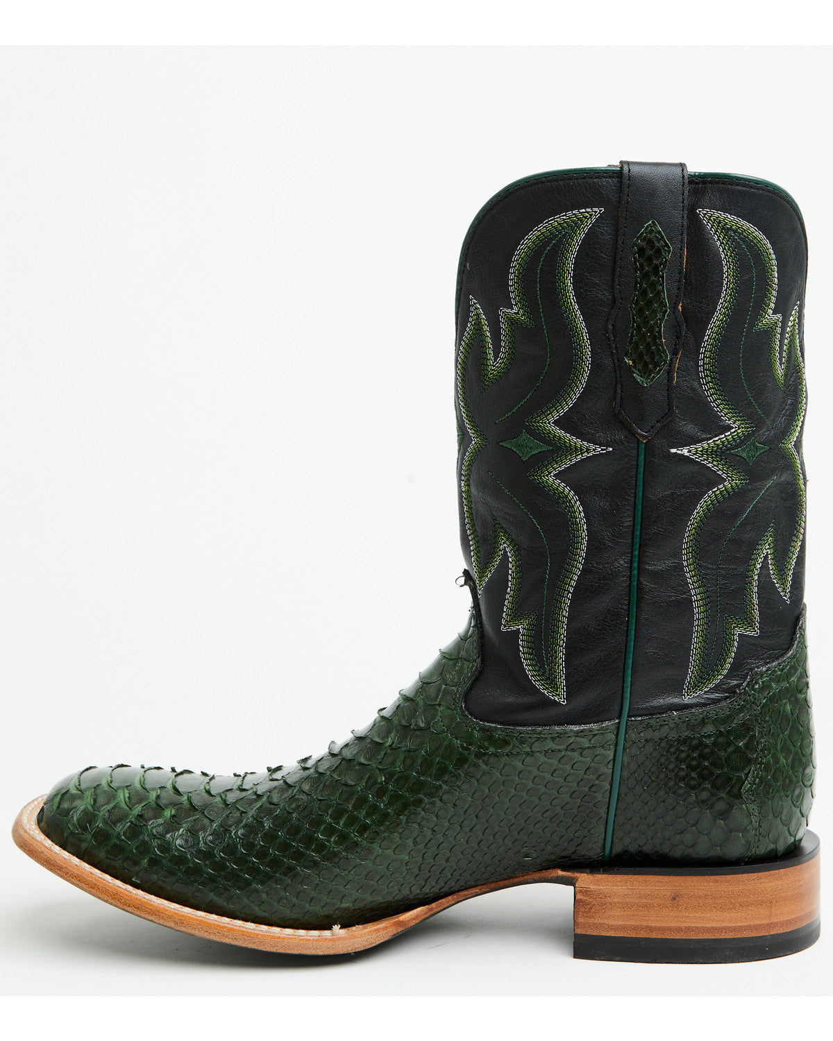Men's Exotic Python Western Boots - Broad Square Toe Green
