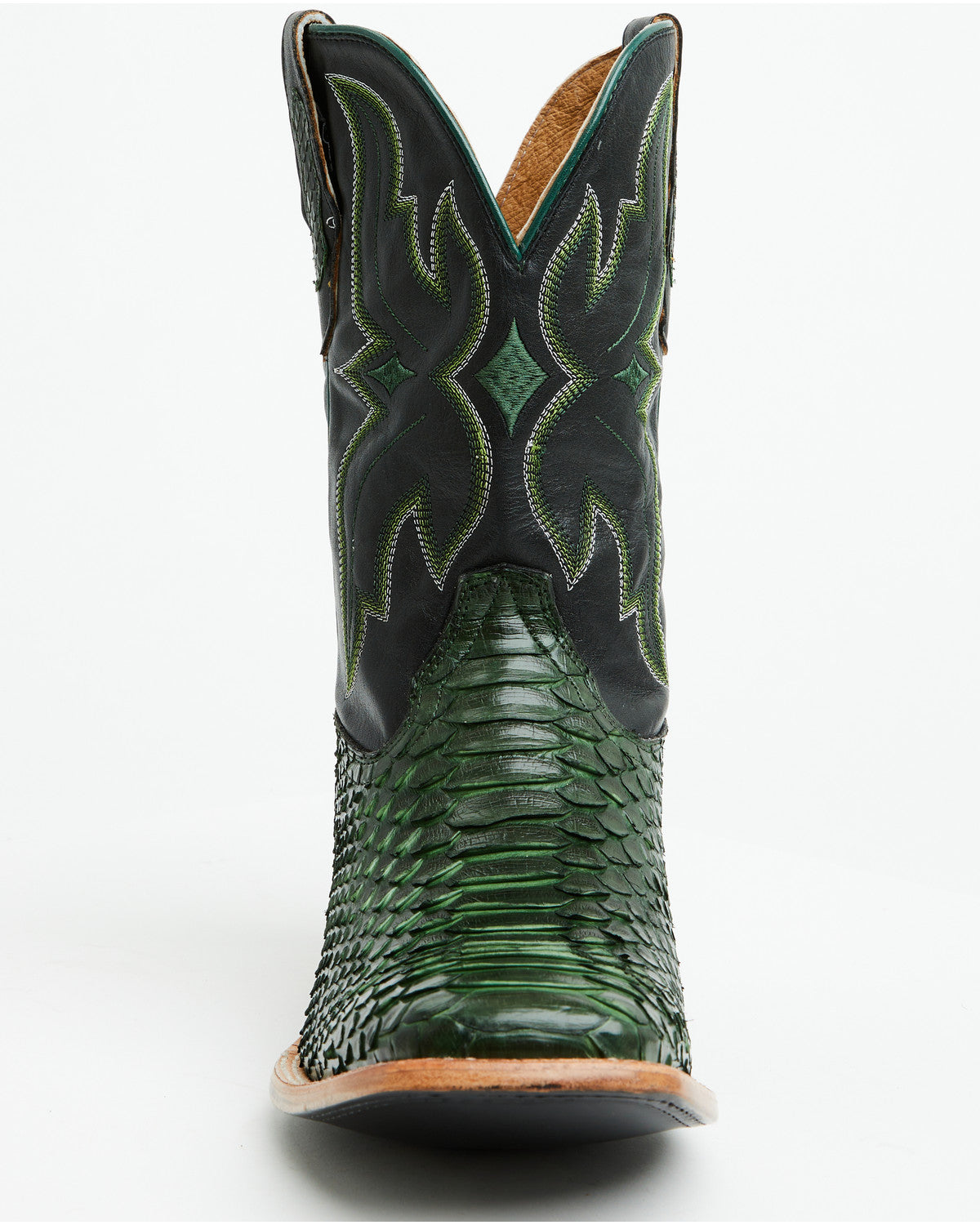 Men's Exotic Python Western Boots - Broad Square Toe Green
