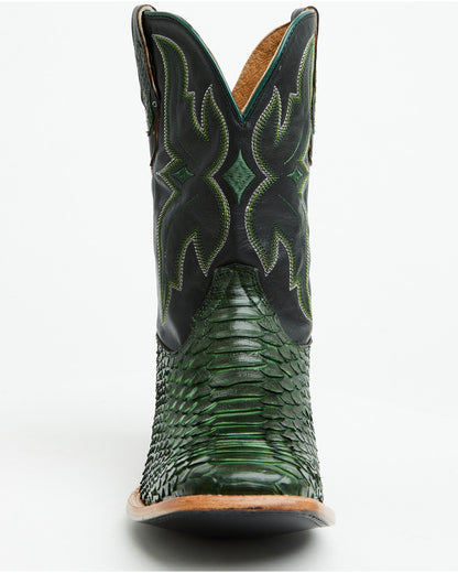 Men's Exotic Python Western Boots - Broad Square Toe Green