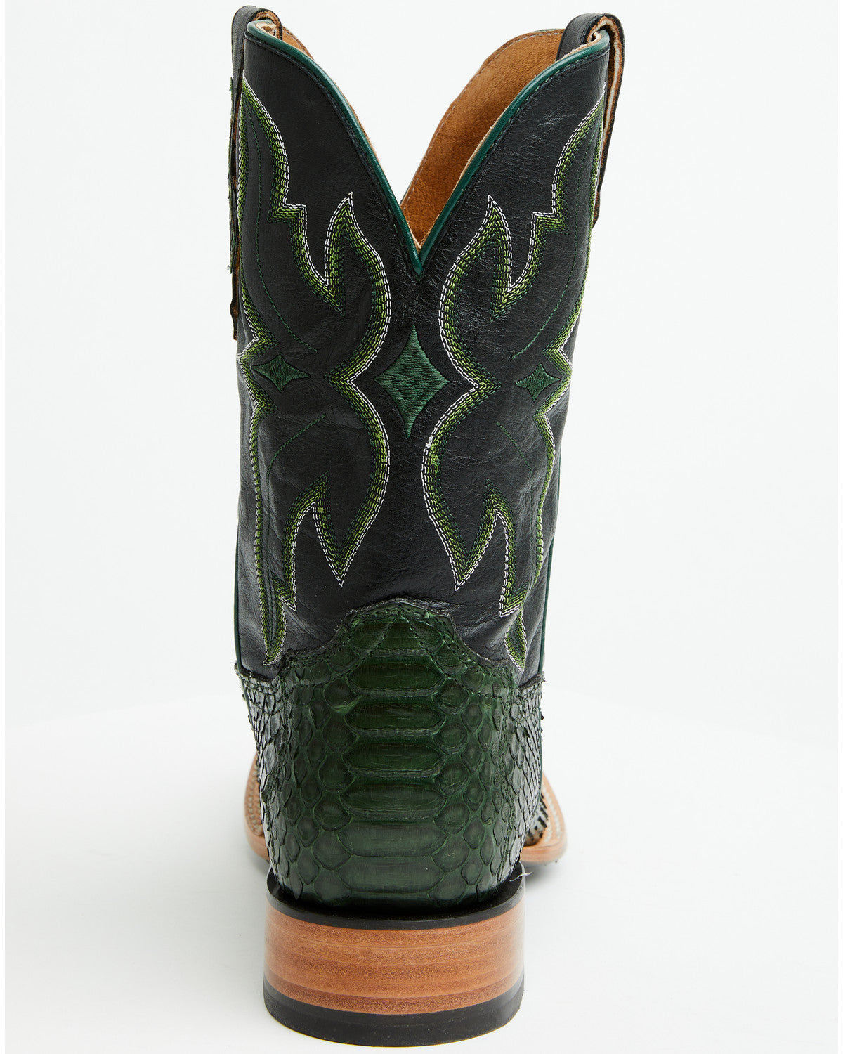Men's Exotic Python Western Boots - Broad Square Toe Green