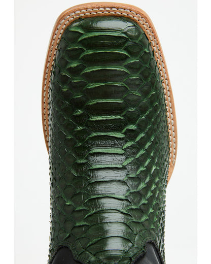 Men's Exotic Python Western Boots - Broad Square Toe Green