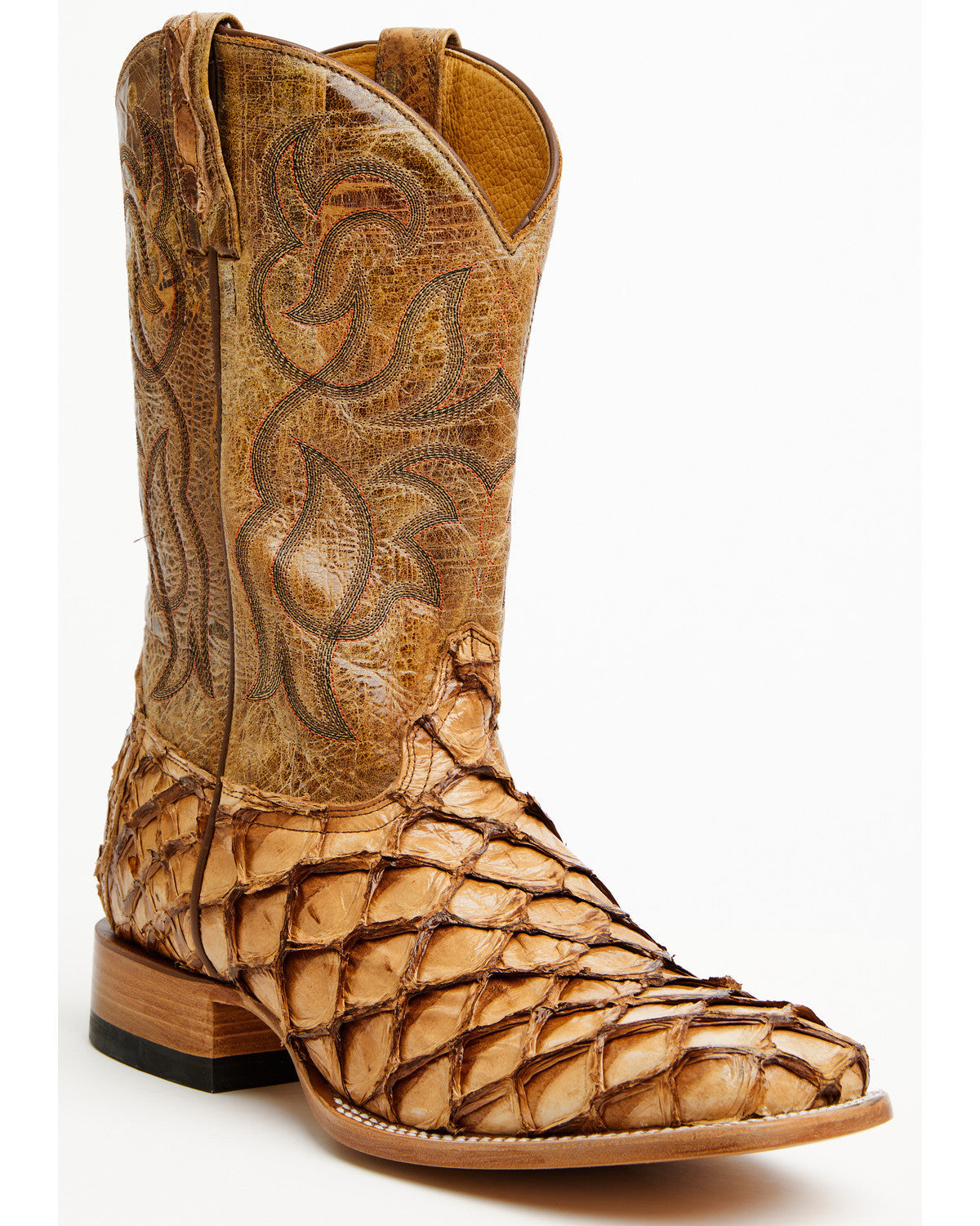 Men's Pirarucu Exotic Boots - Broad Square Toe Brown