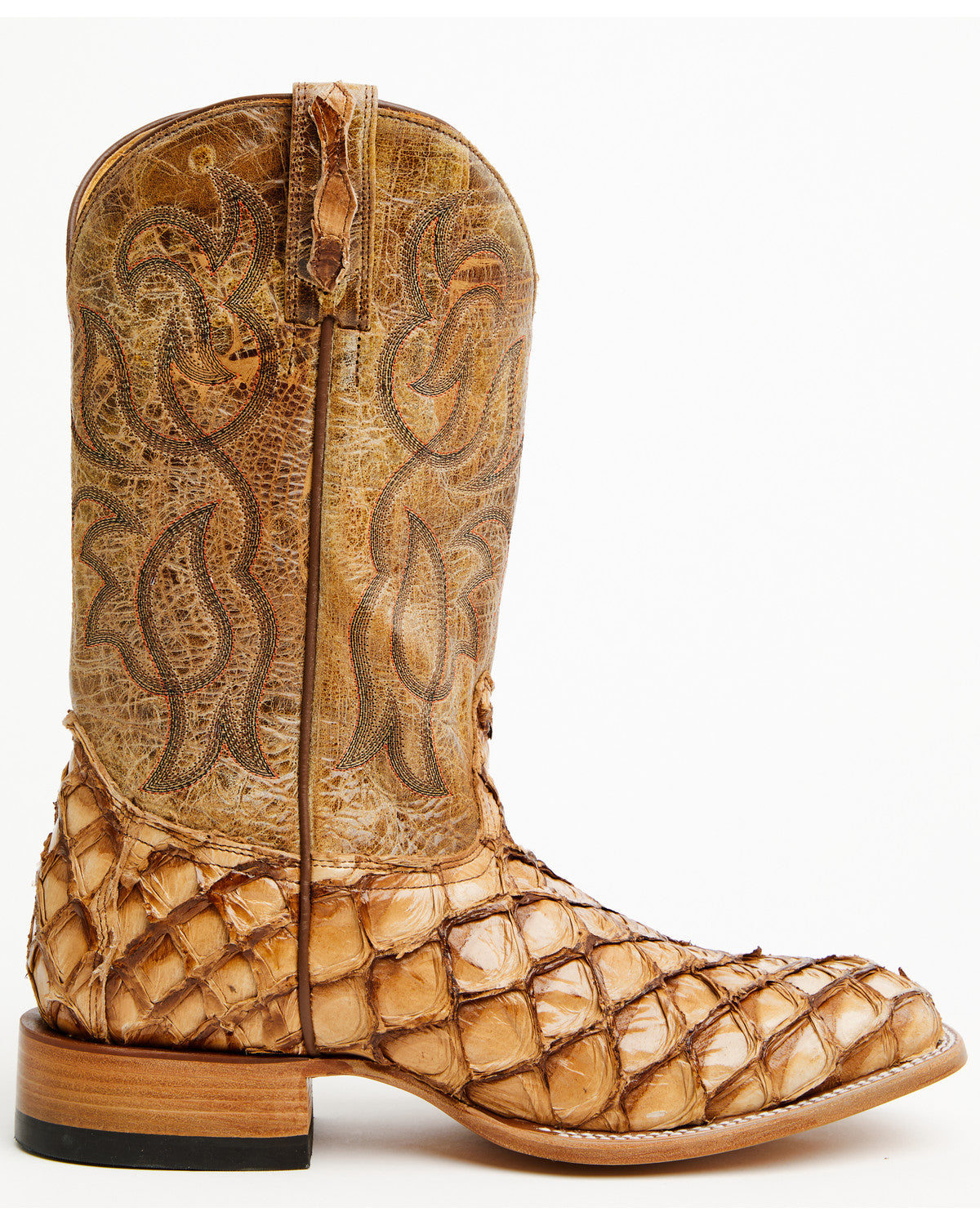 Men's Pirarucu Exotic Boots - Broad Square Toe Brown