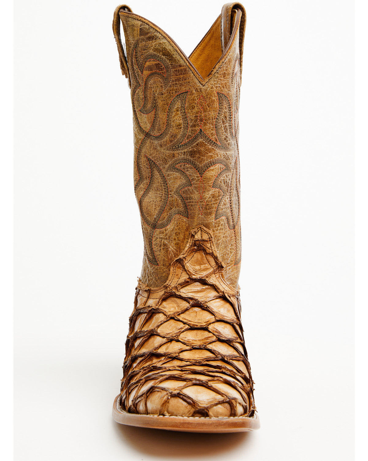 Men's Pirarucu Exotic Boots - Broad Square Toe Brown