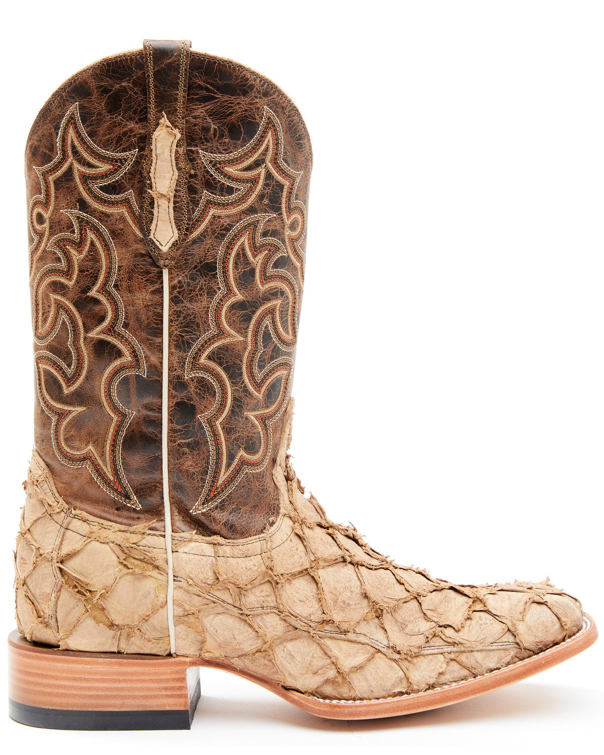 Men's Exotic Pirarucu Western Boots - Broad Square Toe Tan