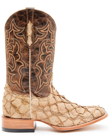 Men's Exotic Pirarucu Western Boots - Broad Square Toe Tan