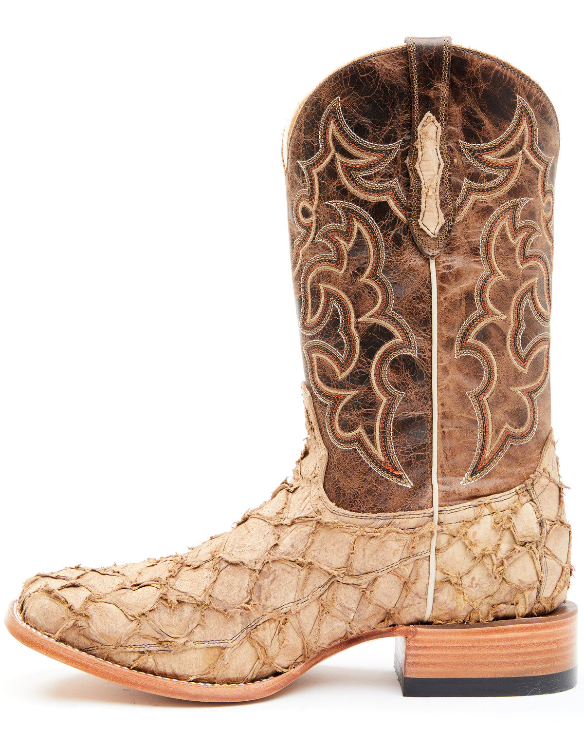 Men's Exotic Pirarucu Western Boots - Broad Square Toe Tan