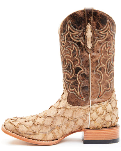 Men's Exotic Pirarucu Western Boots - Broad Square Toe Tan