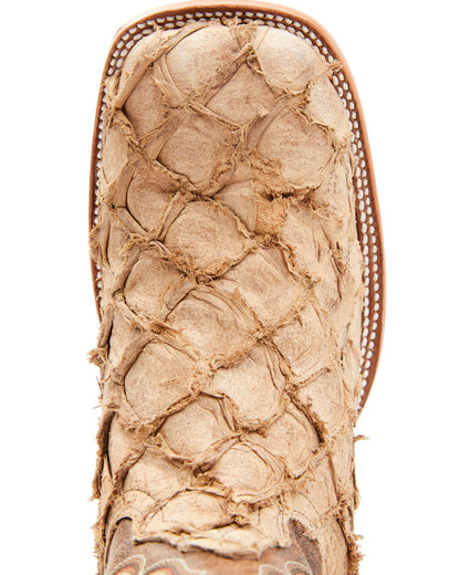 Men's Exotic Pirarucu Western Boots - Broad Square Toe Tan