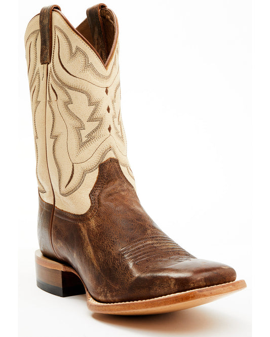Men's Bone Western Boots - Broad Square Toe Ivory