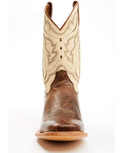 Men's Bone Western Boots - Broad Square Toe Ivory