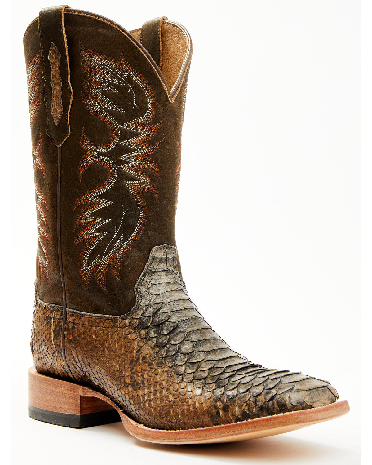 Men's Python Exotic Western Boots - Broad Square Toe Brown