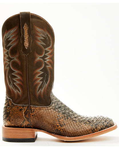 Men's Python Exotic Western Boots - Broad Square Toe Brown