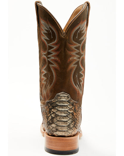 Men's Python Exotic Western Boots - Broad Square Toe Brown