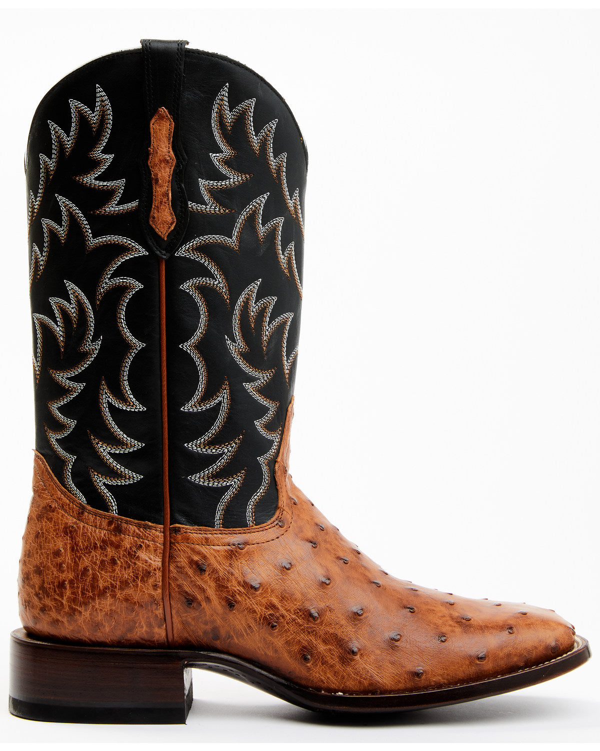 Men's Full Quill Cognac Ostrich Exotic Western Boots - Broa Black