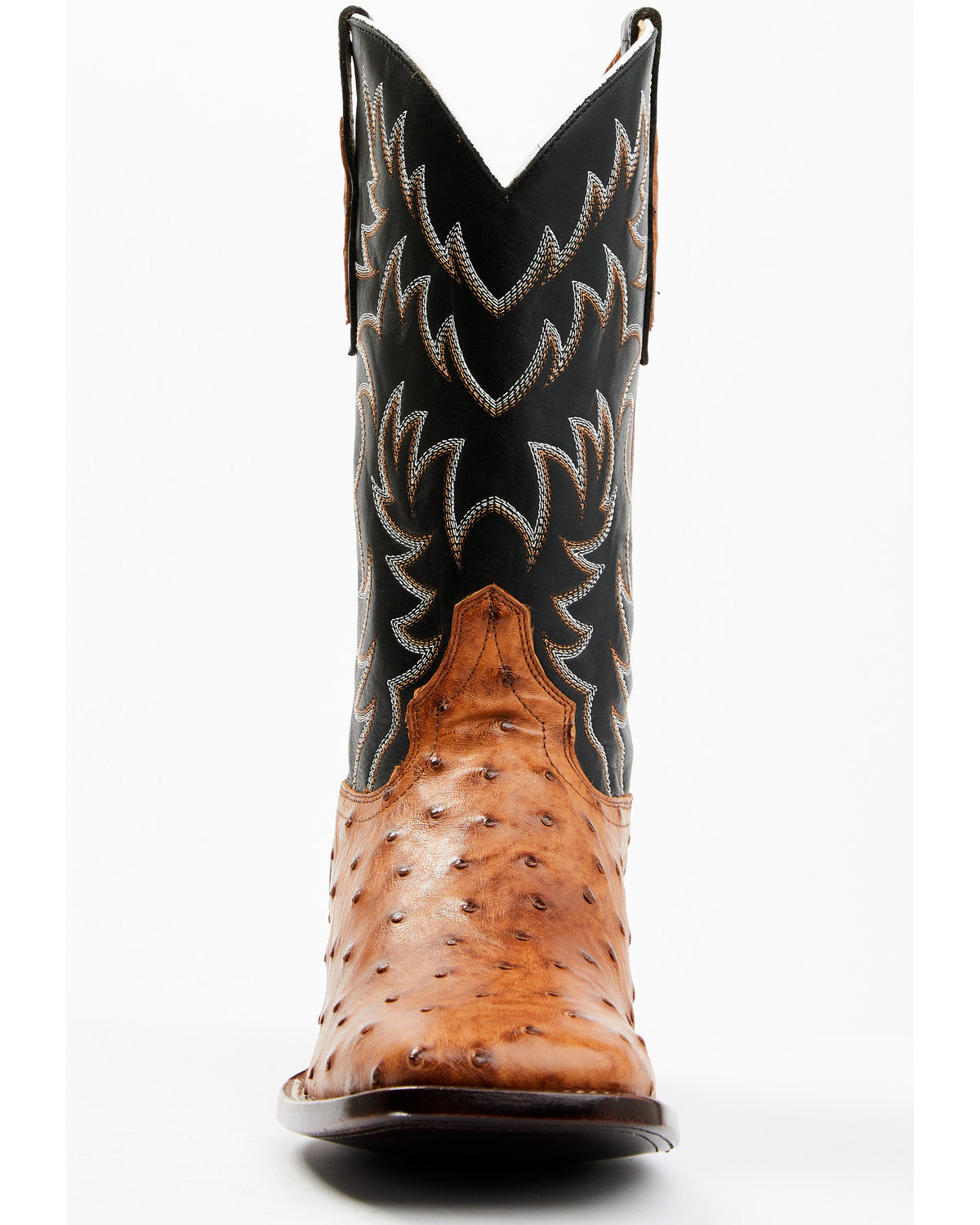 Men's Full Quill Cognac Ostrich Exotic Western Boots - Broa Black