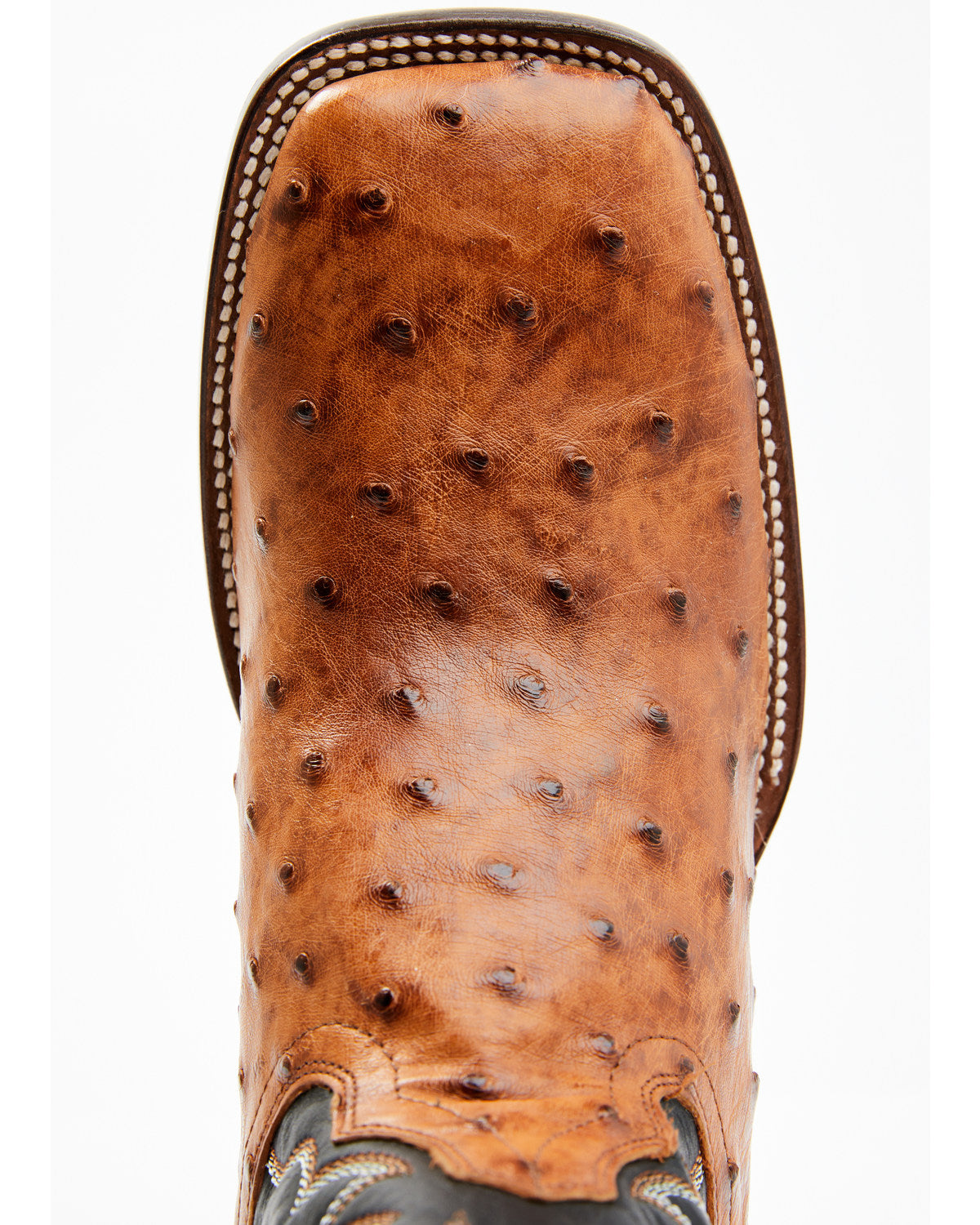 Men's Full Quill Cognac Ostrich Exotic Western Boots - Broa Black