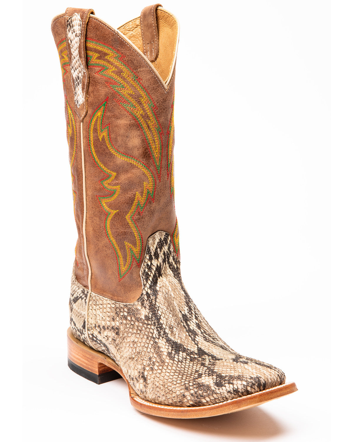 Men's Exotic Python Western Boots - Broad Square Toe Brown