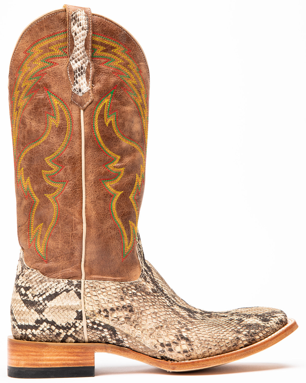 Men's Exotic Python Western Boots - Broad Square Toe Brown