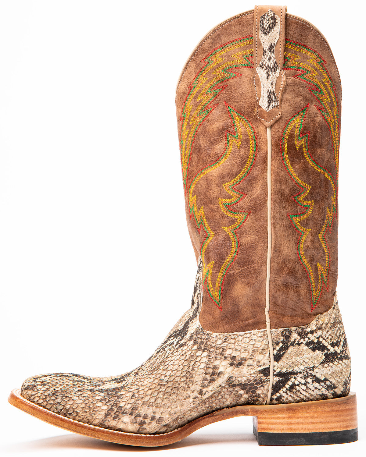 Men's Exotic Python Western Boots - Broad Square Toe Brown