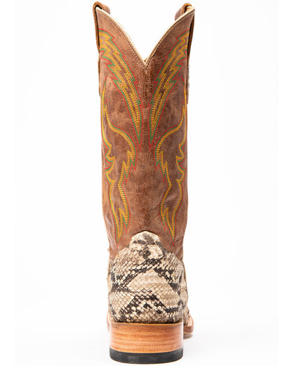 Men's Exotic Python Western Boots - Broad Square Toe Brown