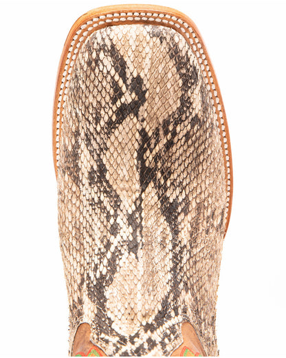 Men's Exotic Python Western Boots - Broad Square Toe Brown