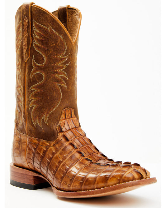 Men's Caiman Cognac 12" Exotic Western Boots - Broad Square Tan