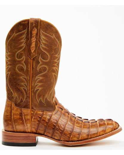 Men's Caiman Cognac 12" Exotic Western Boots - Broad Square Tan
