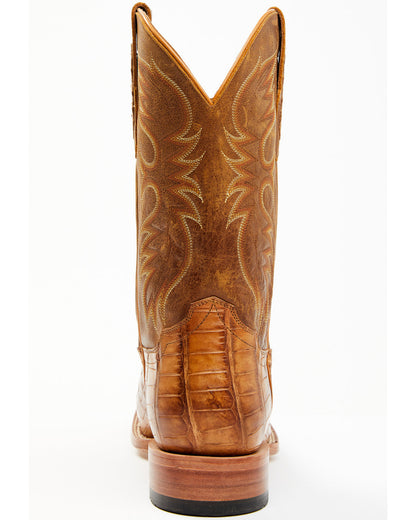 Men's Caiman Cognac 12" Exotic Western Boots - Broad Square Tan
