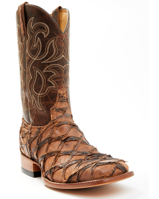 Men's Pirarucu Exotic Boots - Broad Square Toe Brown