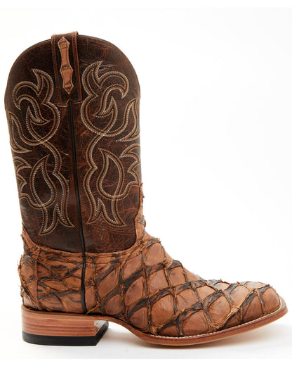 Men's Pirarucu Exotic Boots - Broad Square Toe Brown