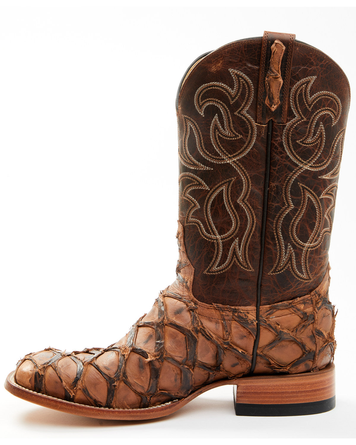 Men's Pirarucu Exotic Boots - Broad Square Toe Brown