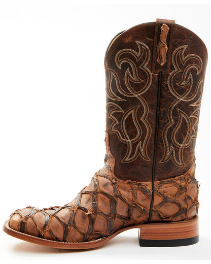 Men's Pirarucu Exotic Boots - Broad Square Toe Brown
