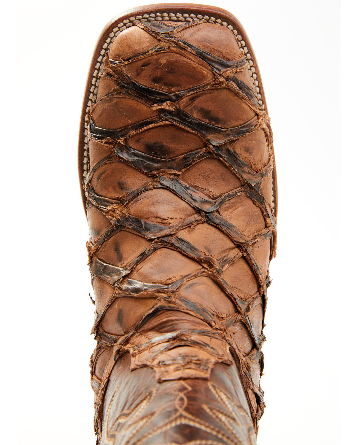 Men's Pirarucu Exotic Boots - Broad Square Toe Brown