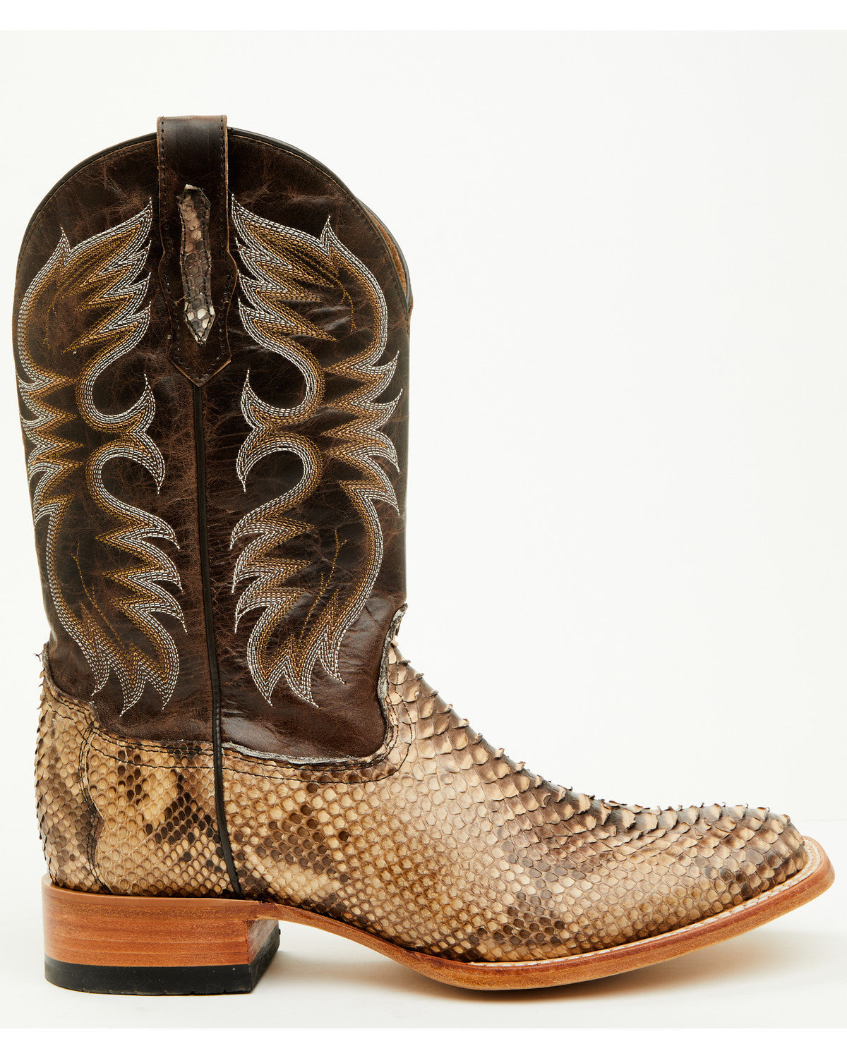 Men's Exotic Python Western Boots - Broad Square Toe Dark Brown